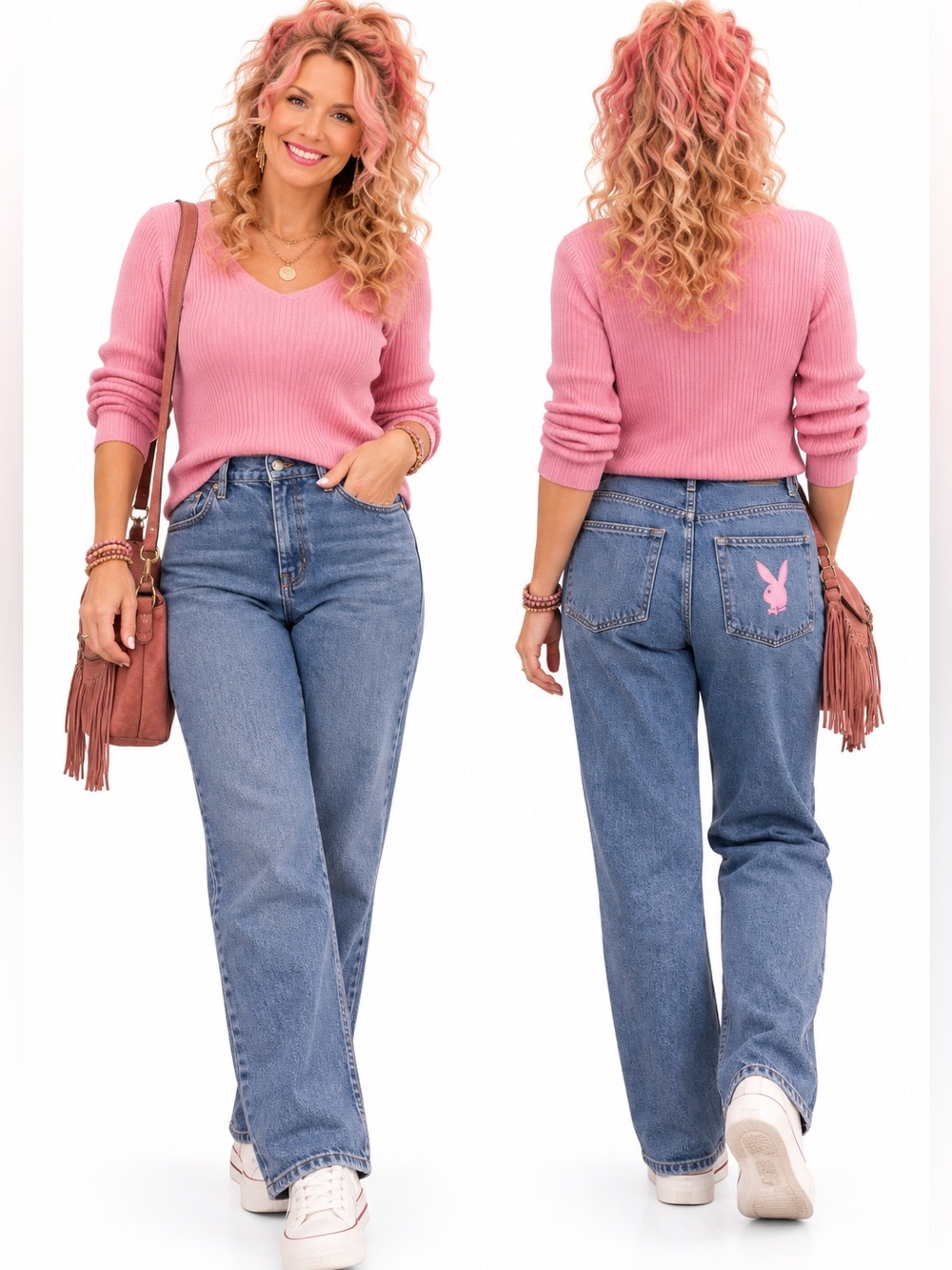 Playboy Y2K Carpenter Jeans Pink Bunny Logo Straight Leg Size 5